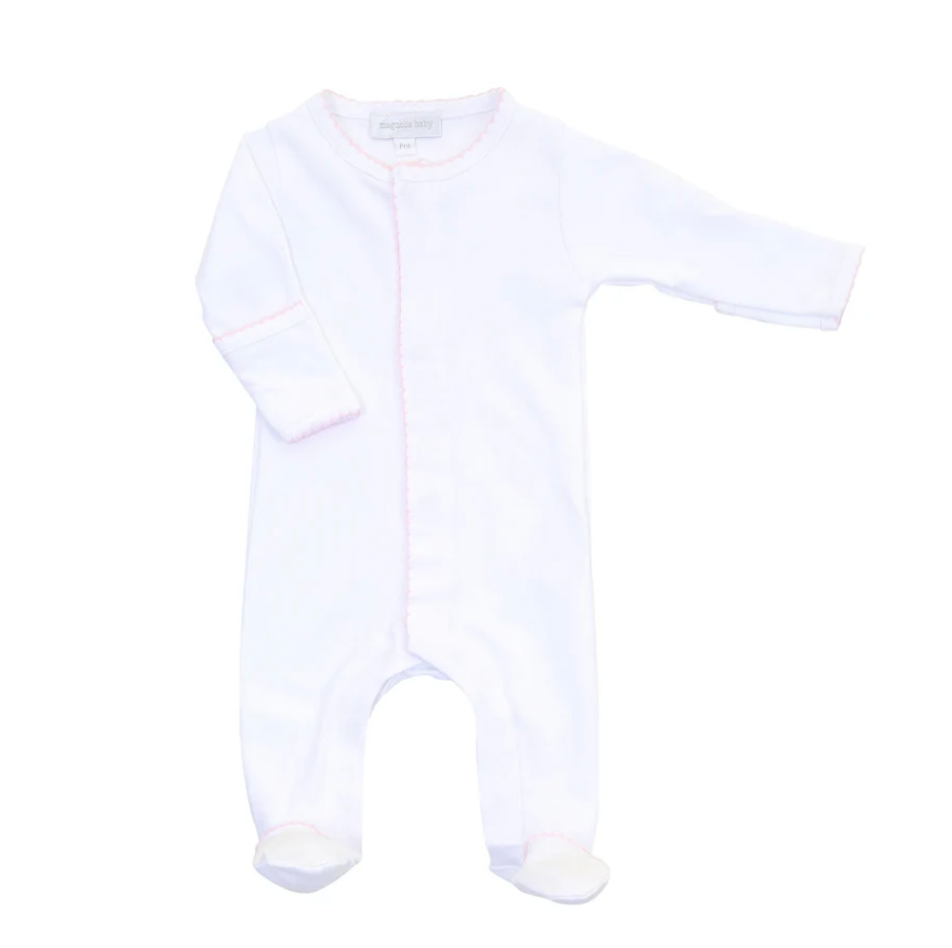 Magnolia Baby Essential Footie - White with Pink Trim