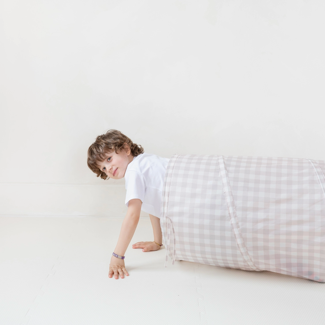 Kids Play Tunnel - Beige Gingham