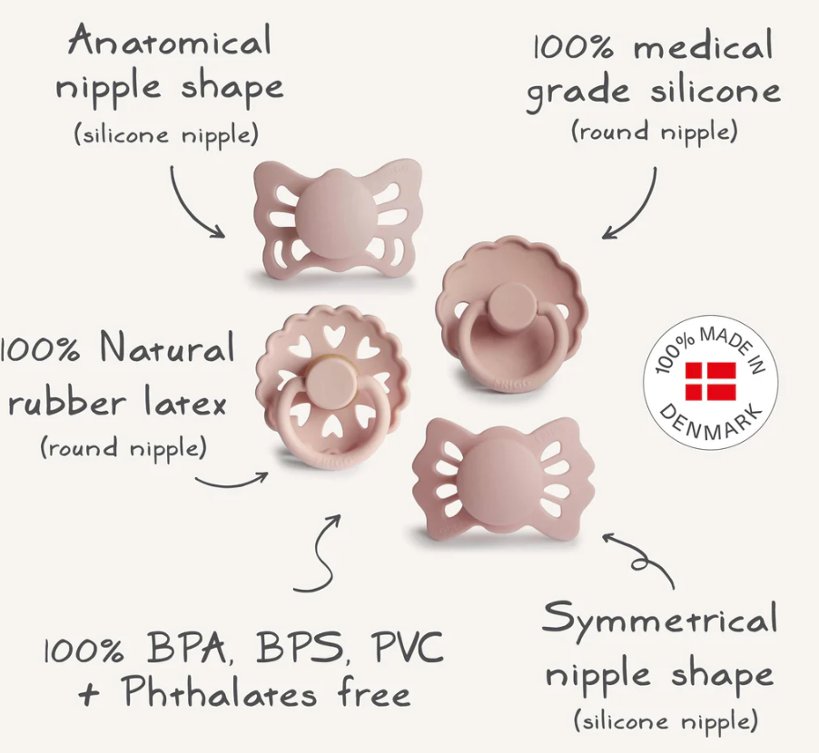 FRIGG Baby's First Pacifier 4 Pack - Floral Heart (Blush)