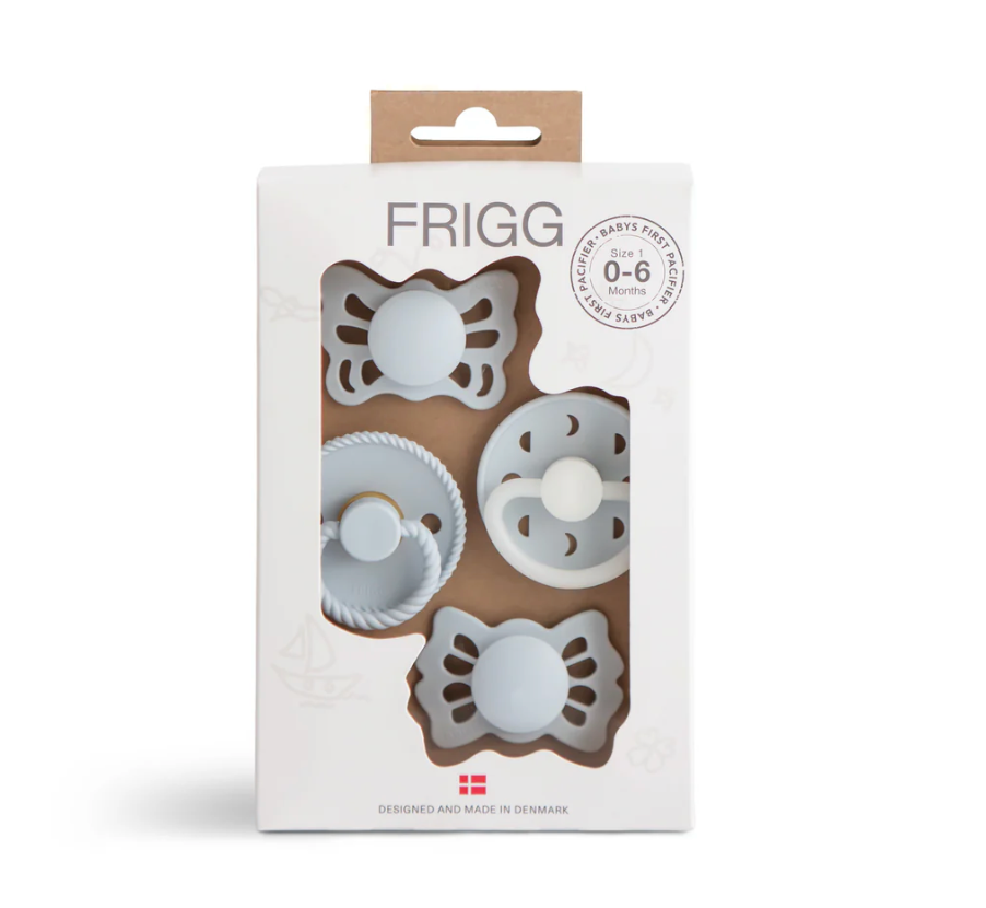 FRIGG Baby's First Pacifier 4 Pack - Moonlight Sailing (Powder Blue)