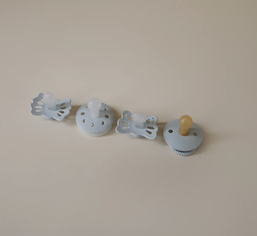 FRIGG Baby's First Pacifier 4 Pack - Moonlight Sailing (Powder Blue)