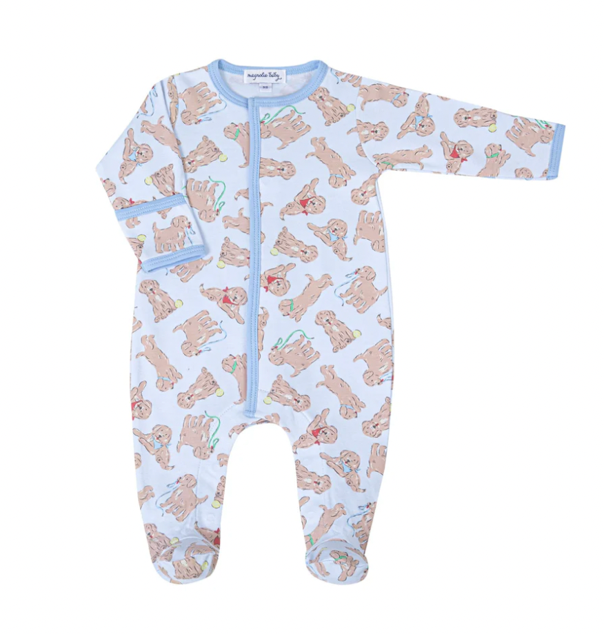 Golden Pup Zipper Footie - blue