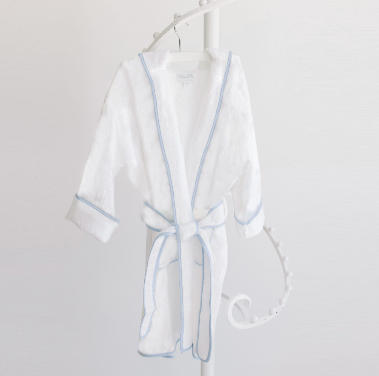 Bathrobe - White Terry/Blue Stripe Trim