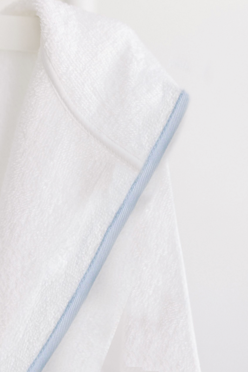 Bathrobe - White Terry/Blue Stripe Trim