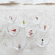 Stemless Wine Glass with Holiday Figure Inside