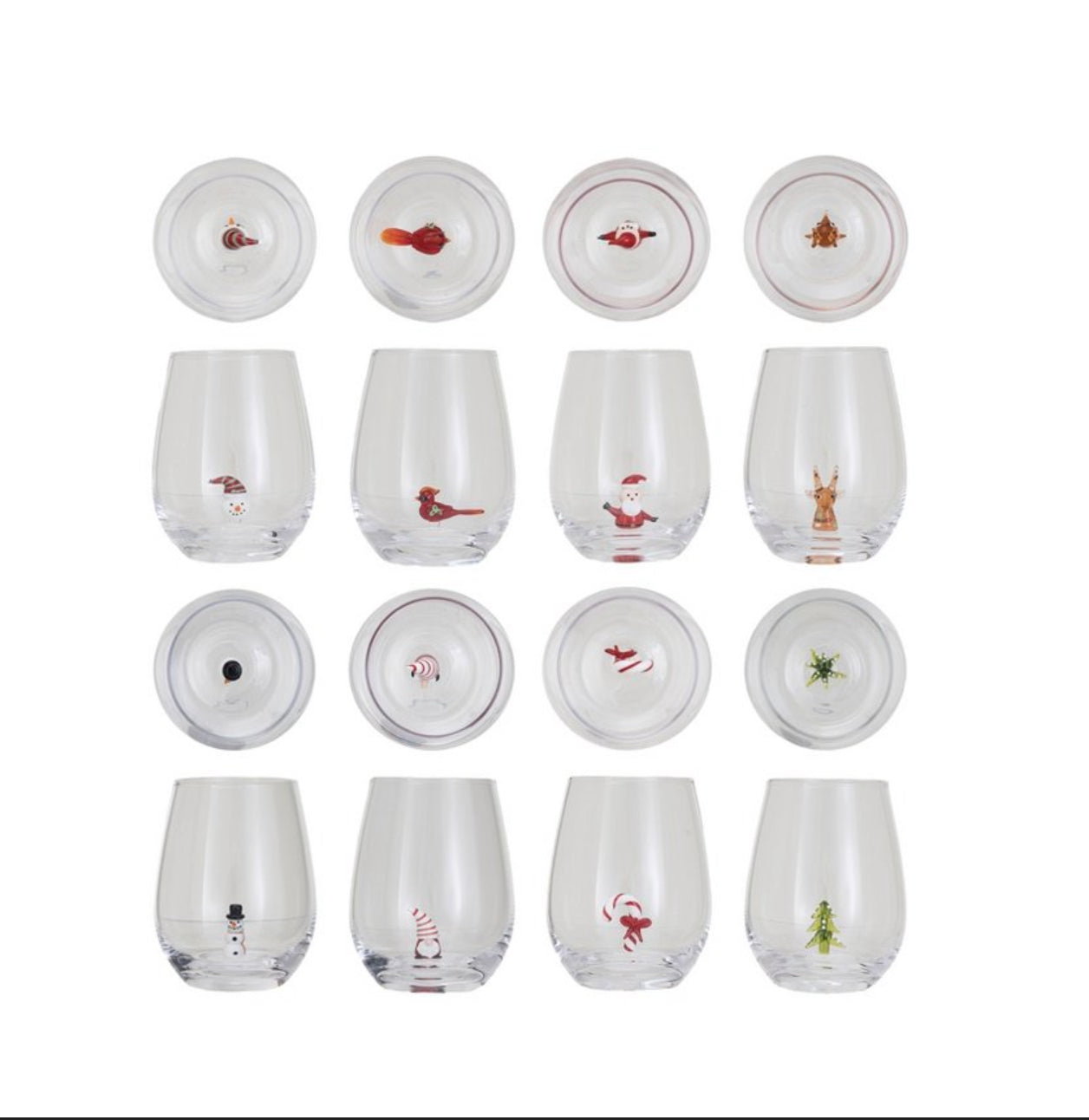 Stemless Wine Glass with Holiday Figure Inside
