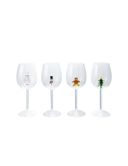 Stemmed Wine Glass With Holiday Figure Inside