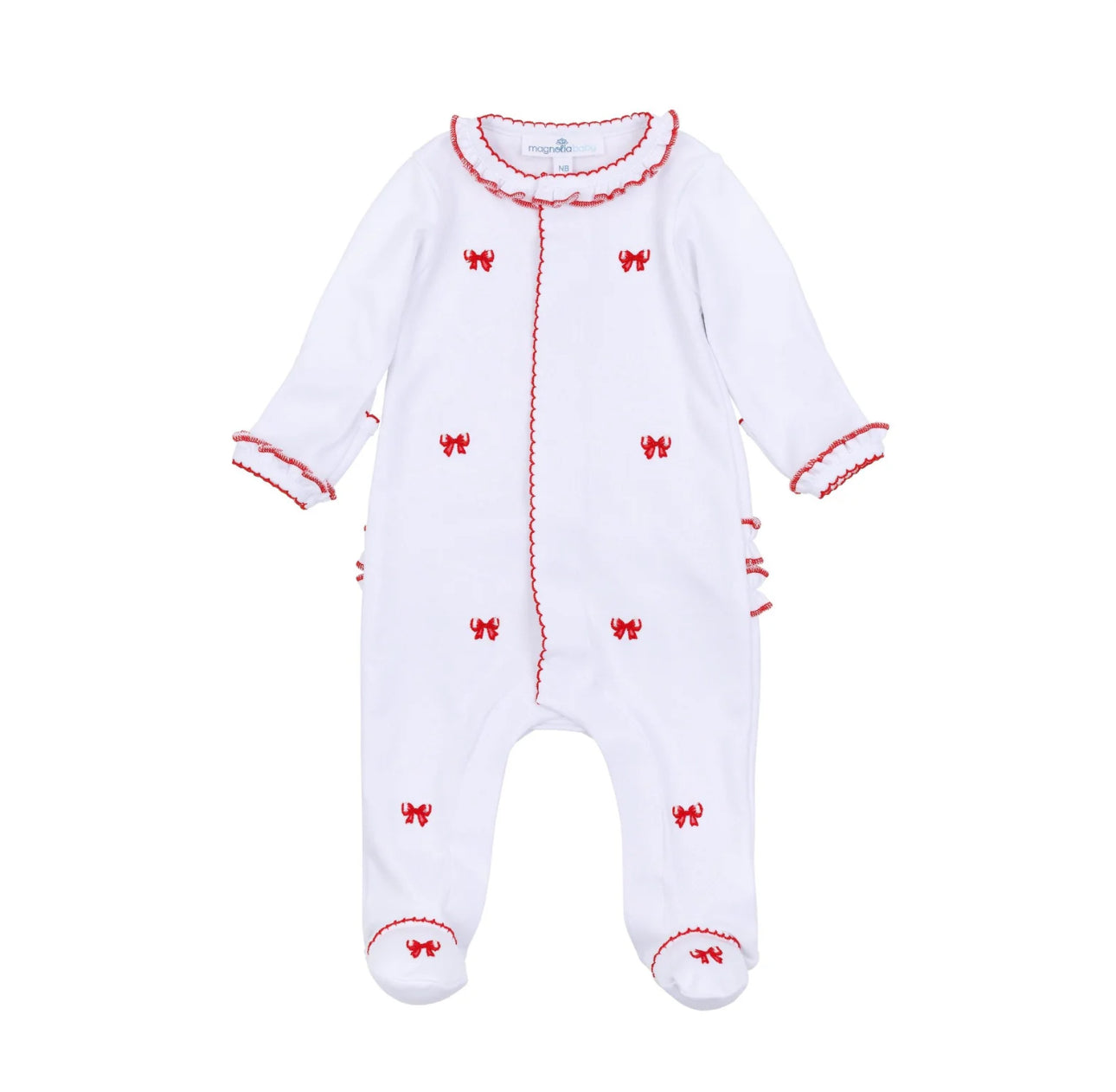 Scarlet Bows Ruffle Footie