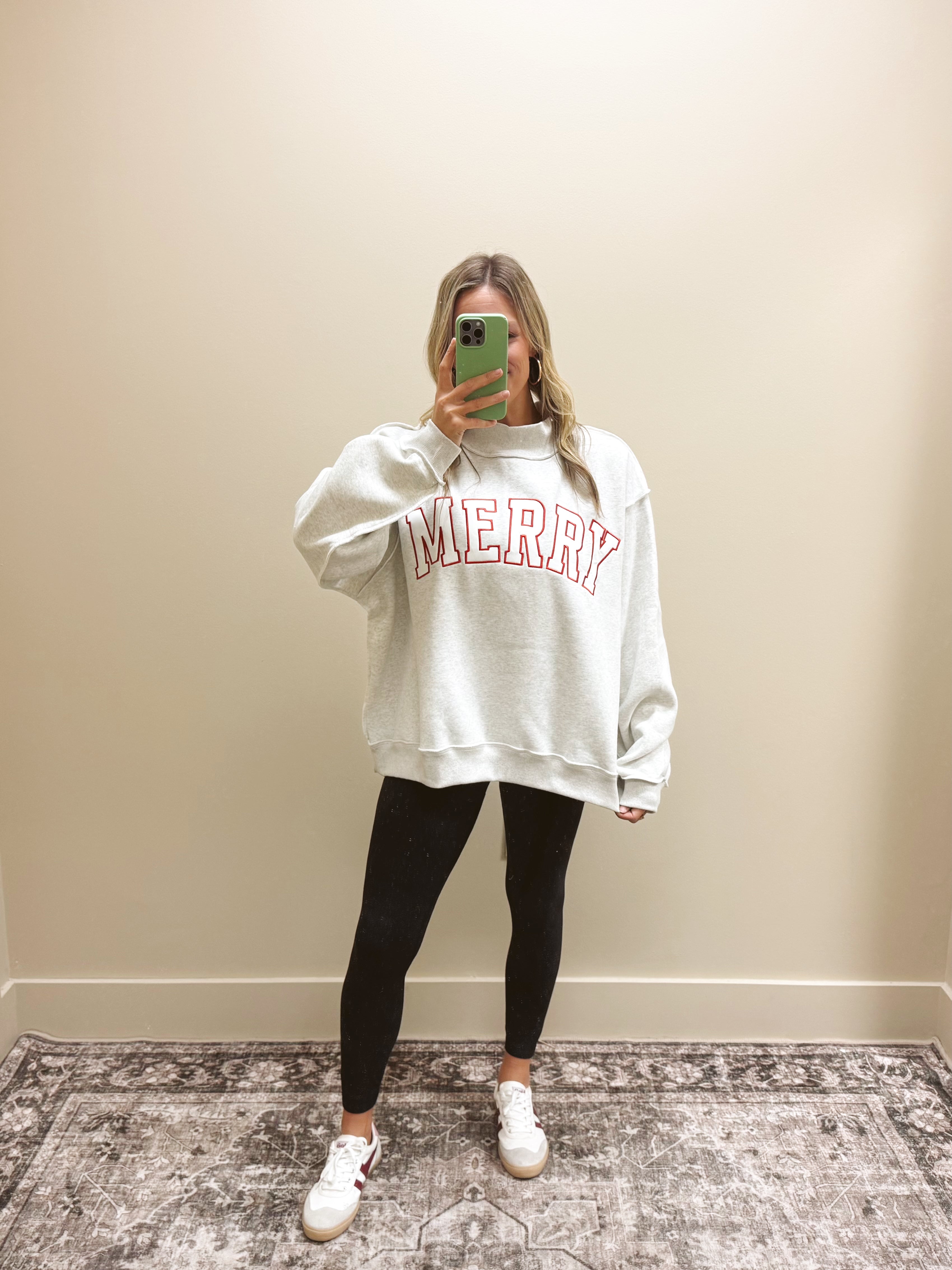 Merry Embroidered Mock Neck Sweatshirt