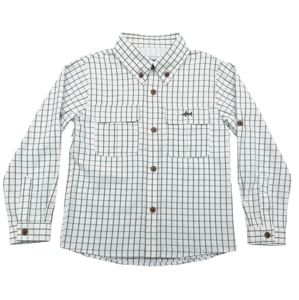 Flagler Fishing Shirt - White/Olive Plaid