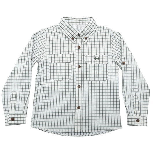 Flagler Fishing Shirt - White/Olive Plaid