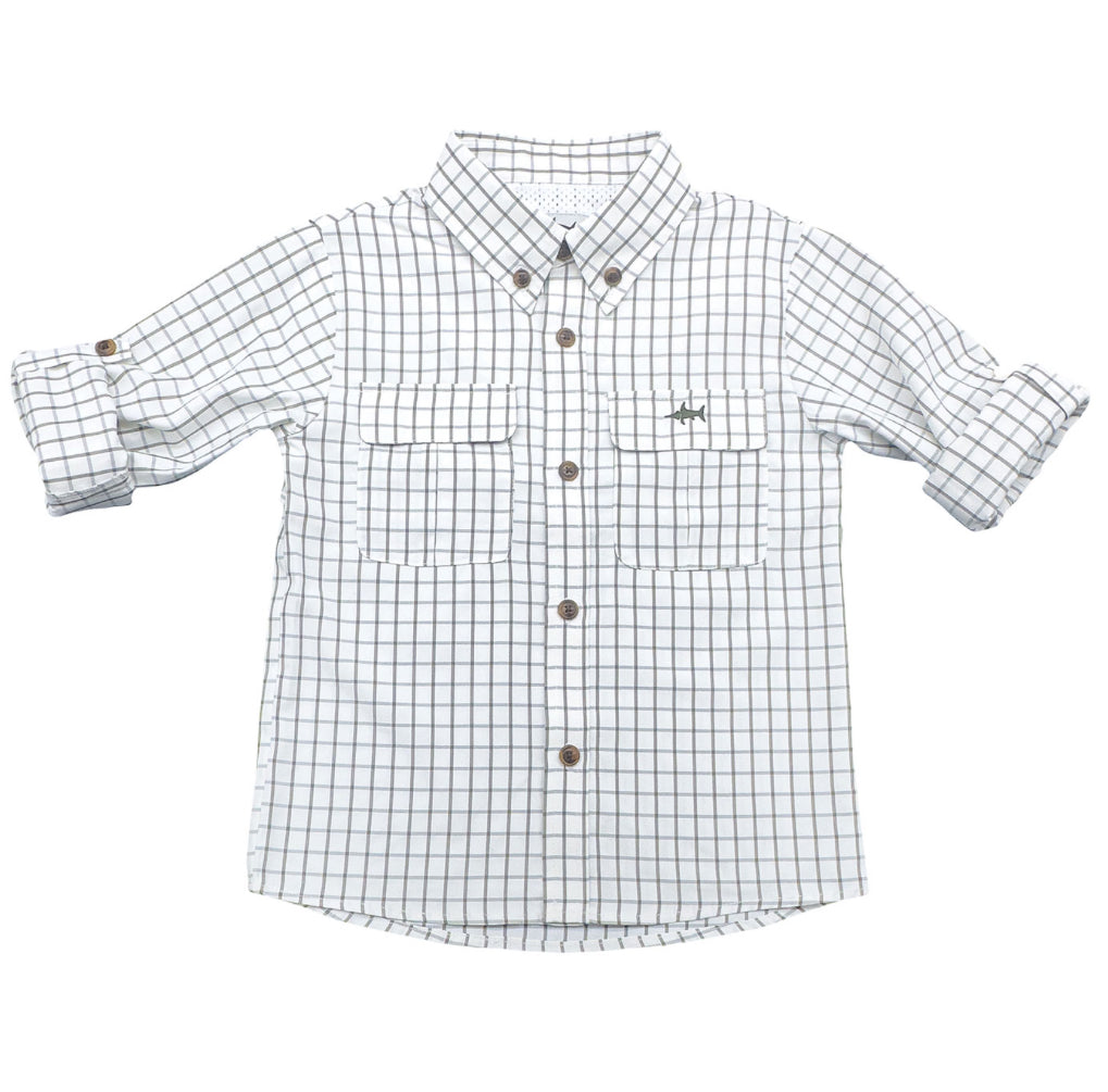 Flagler Fishing Shirt - White/Olive Plaid