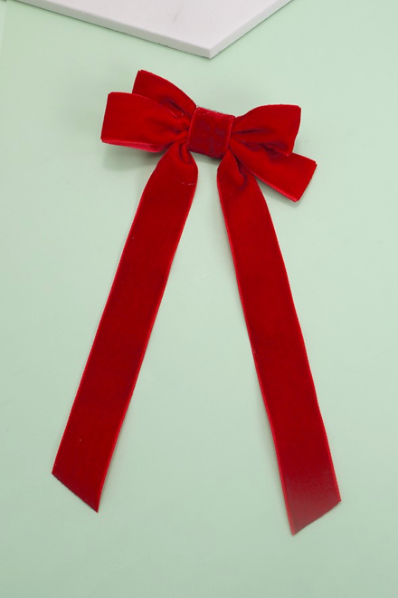 Velvet Ribbon Bow Clip - Red