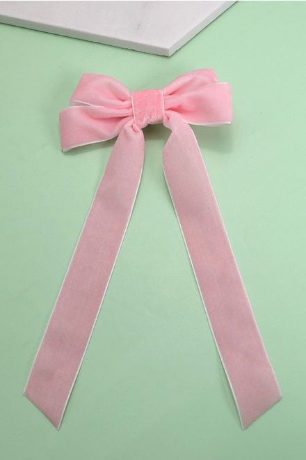 Velvet Ribbon Bow Clip - Pink