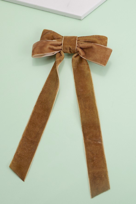 Velvet Ribbon Bow Clip - Camel