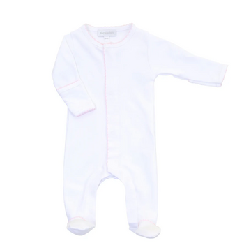Magnolia Baby Essential Footie - White with Pink Trim