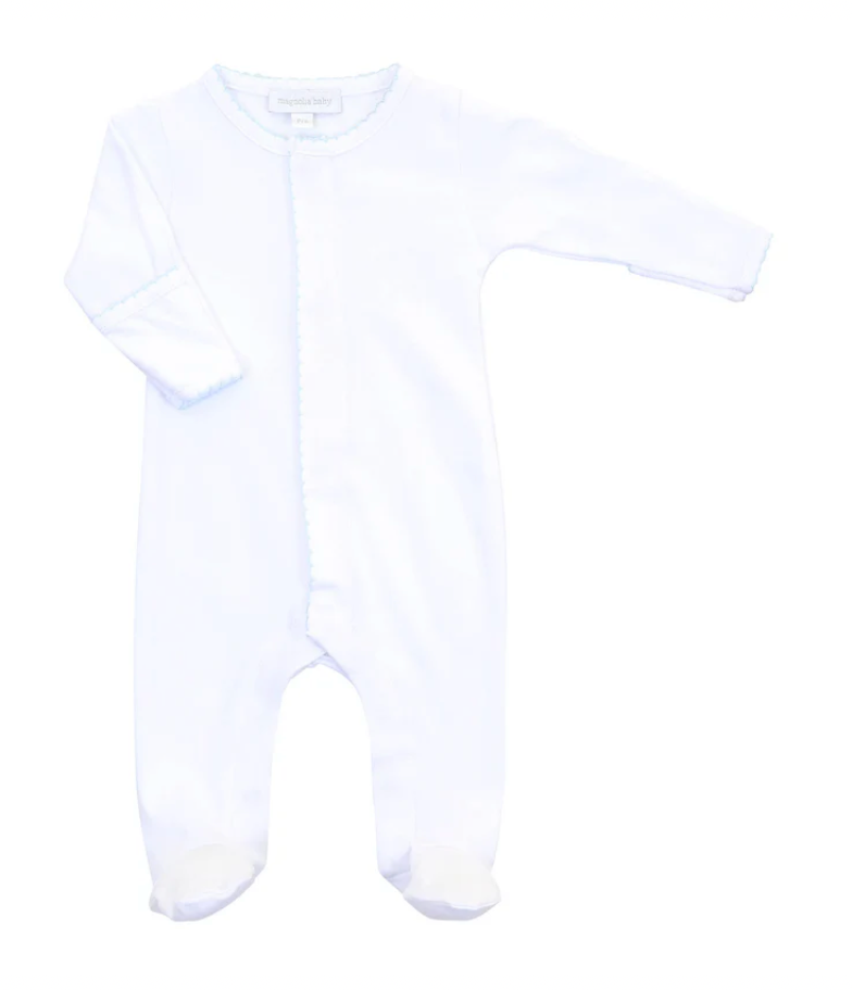 Magnolia Baby Essential Footie - White with Blue Trim