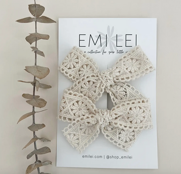 Pigtail Bow Set - Cream Lace