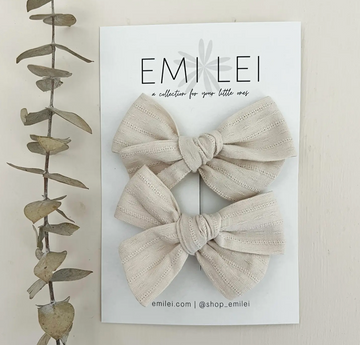 Pigtail Bow Set - Smokey White