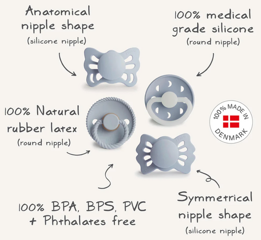 FRIGG Baby's First Pacifier 4 Pack - Moonlight Sailing (Powder Blue)