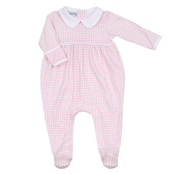Mini Check Collared Footie - Pink
