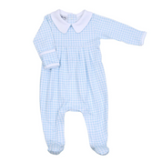 Mini Check Collared Footie - Blue