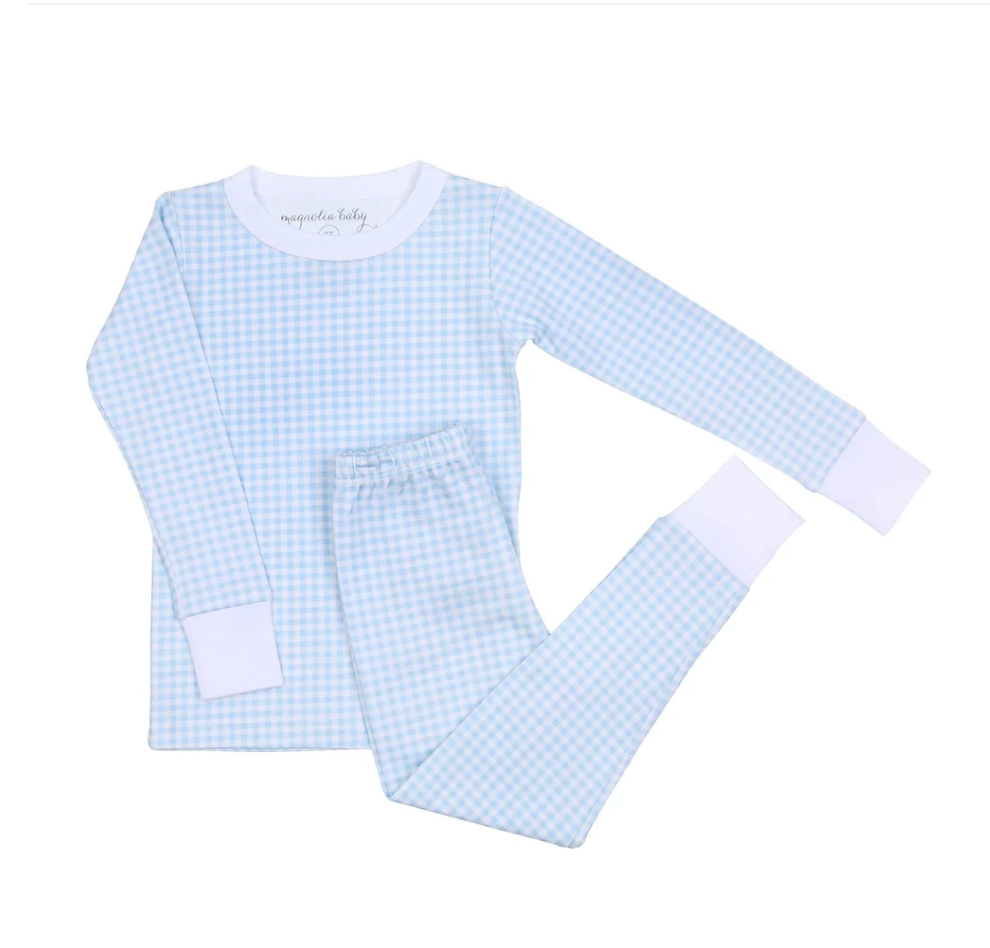 Mini Checks Long Pajamas - Blue