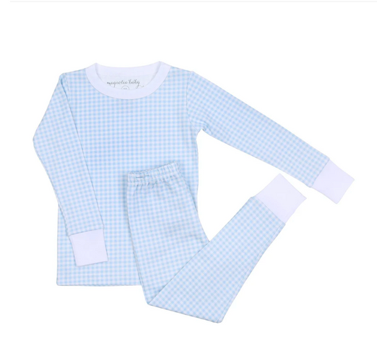 Mini Checks Long Pajamas - Blue