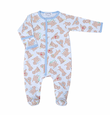 Golden Pup Zipper Footie - blue