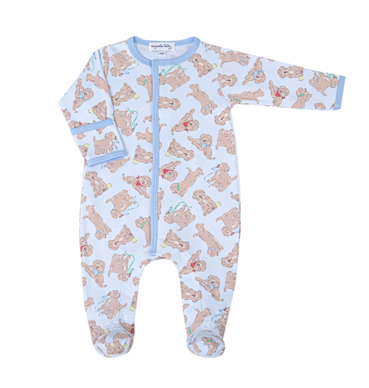 Golden Pup Zipper Footie - blue