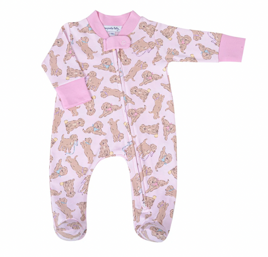 Golden Pup Zipper Footie - Pink