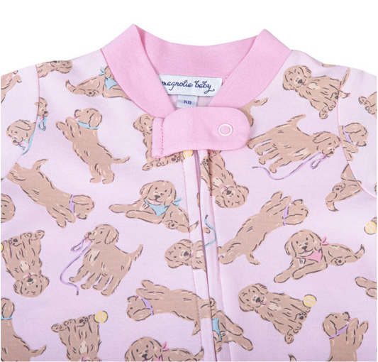 Golden Pup Zipper Footie - Pink