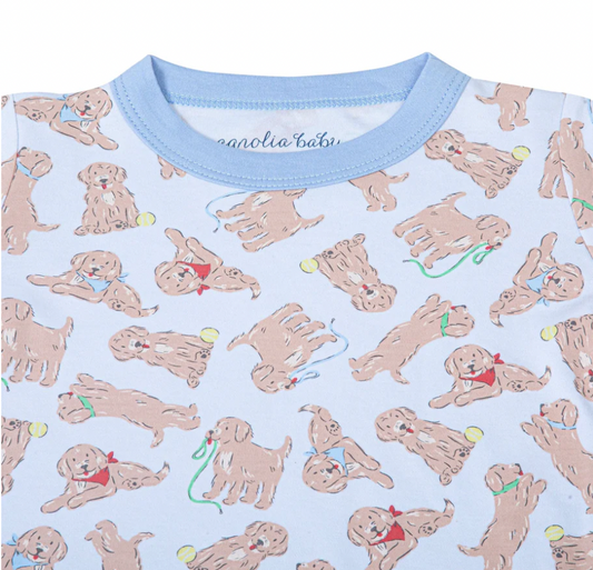 Golden Pup Long Pajamas - Blue