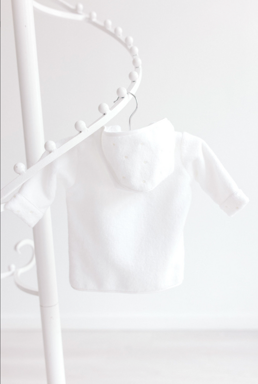 Baby Bathrobe - White With Ecru Dots
