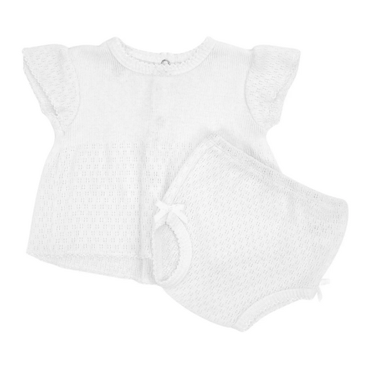 Flutter Sleeve Diaper Set With Bows - White