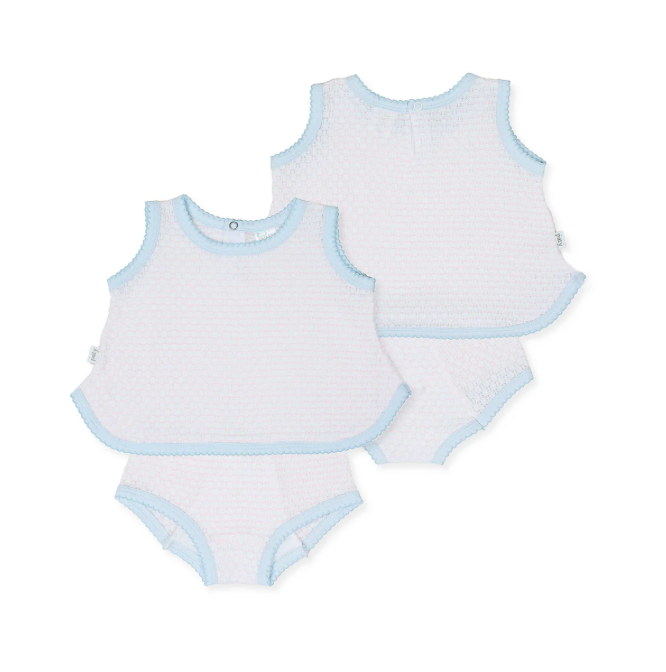 Diaper Set With Matching Paci Clip - Pink/Blue Trim