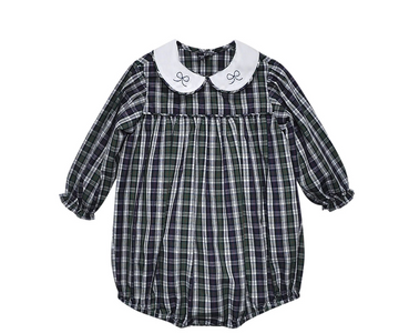 Sawyer Girl Bubble - Navy Plaid Bows