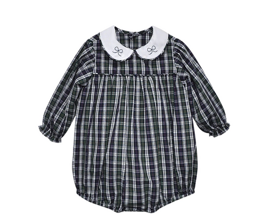 Sawyer Girl Bubble - Navy Plaid Bows