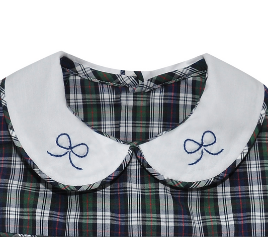 Sawyer Girl Bubble - Navy Plaid Bows