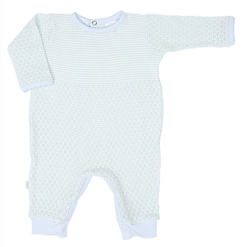 Knit Romper with Pima Binding - Green/Blue Trim