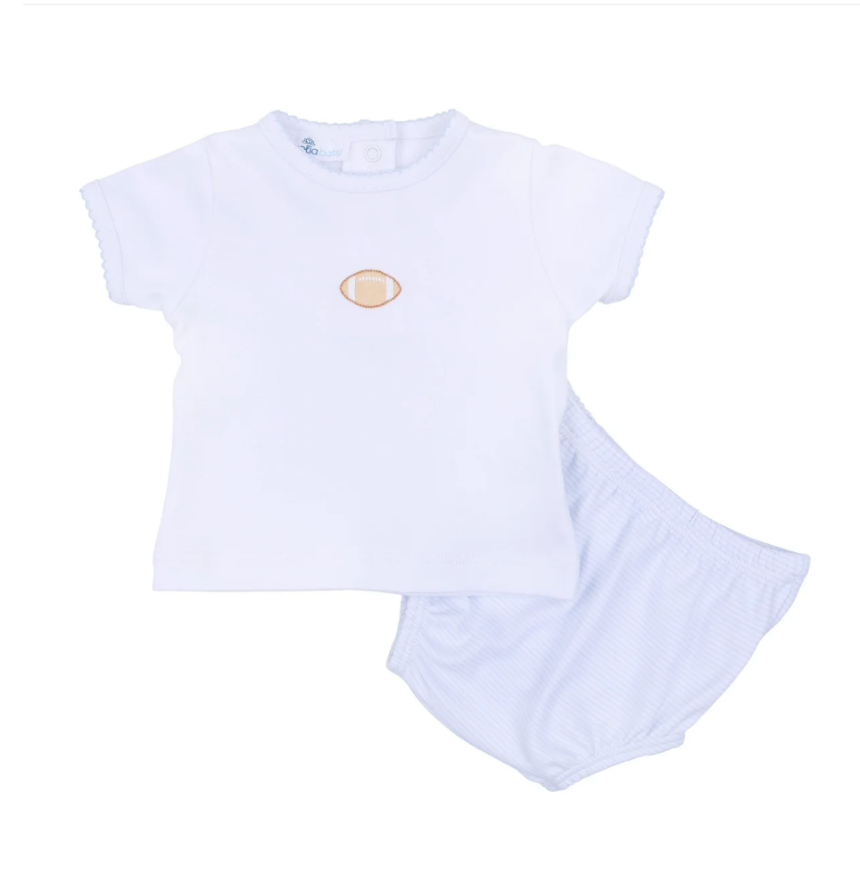Touchdown Cutie Embroidered Diaper Set - Blue