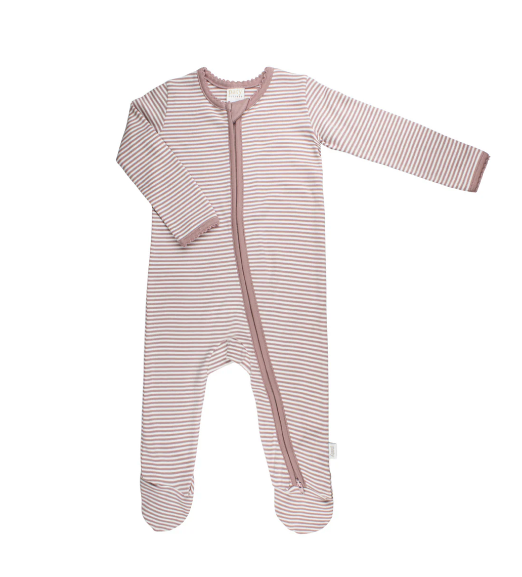 Zipper Footie - Mauve Stripe
