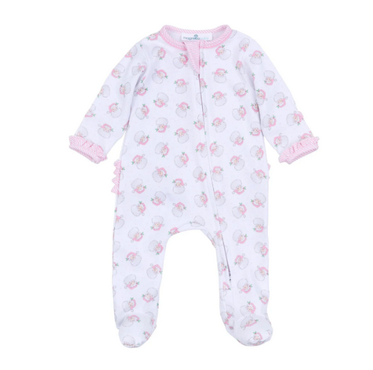 Santa Baby Ruffle Footie - Pink