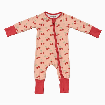 Long Sleeve Zip Romper - Cherries