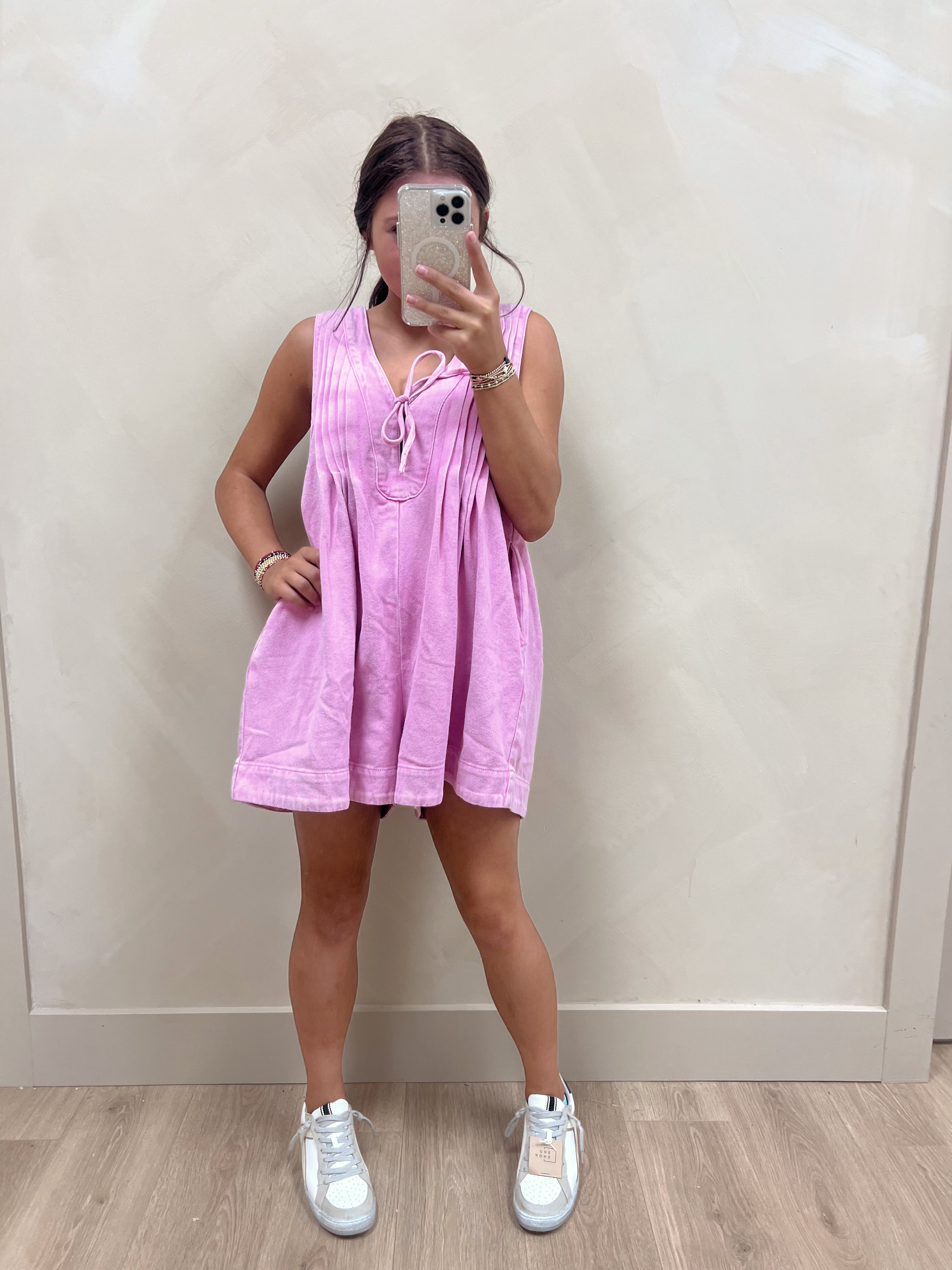 Jade Denim Romper - Pink