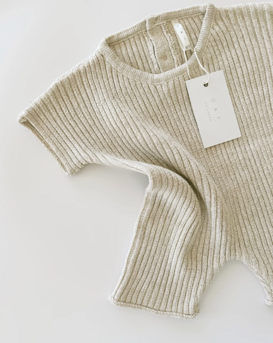 Ribbed Knit Tee Playsuit - Oatmeal