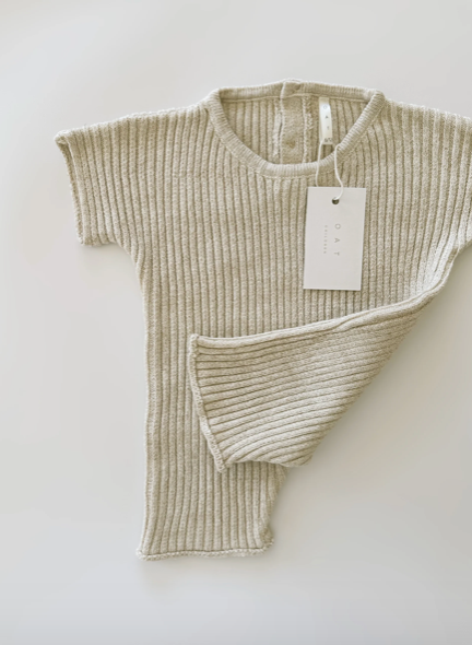 Ribbed Knit Tee Playsuit - Oatmeal