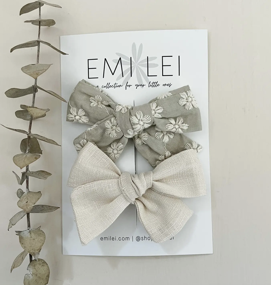 Alligator Clip Set - Sage Floral + Ivory