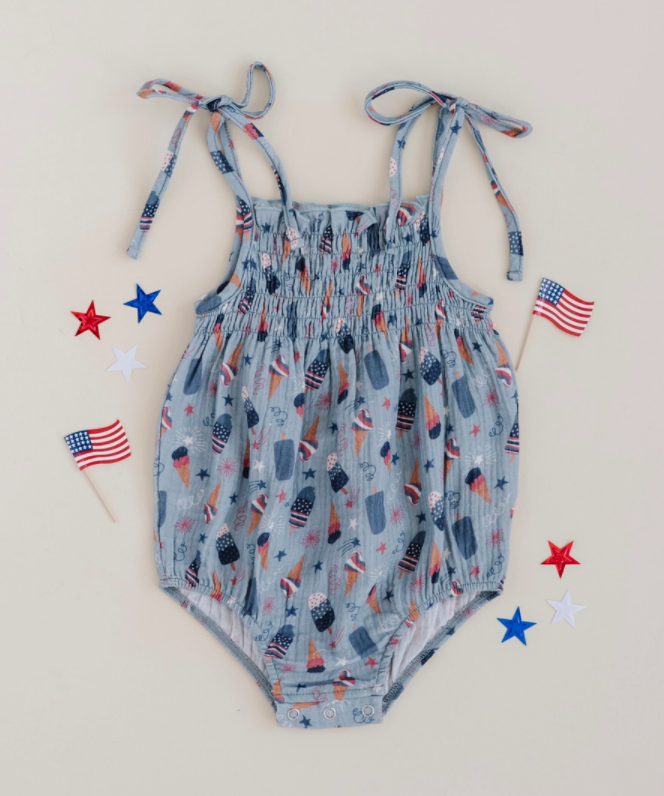 Tie Smocked Bodysuit - Fourth of July Treats