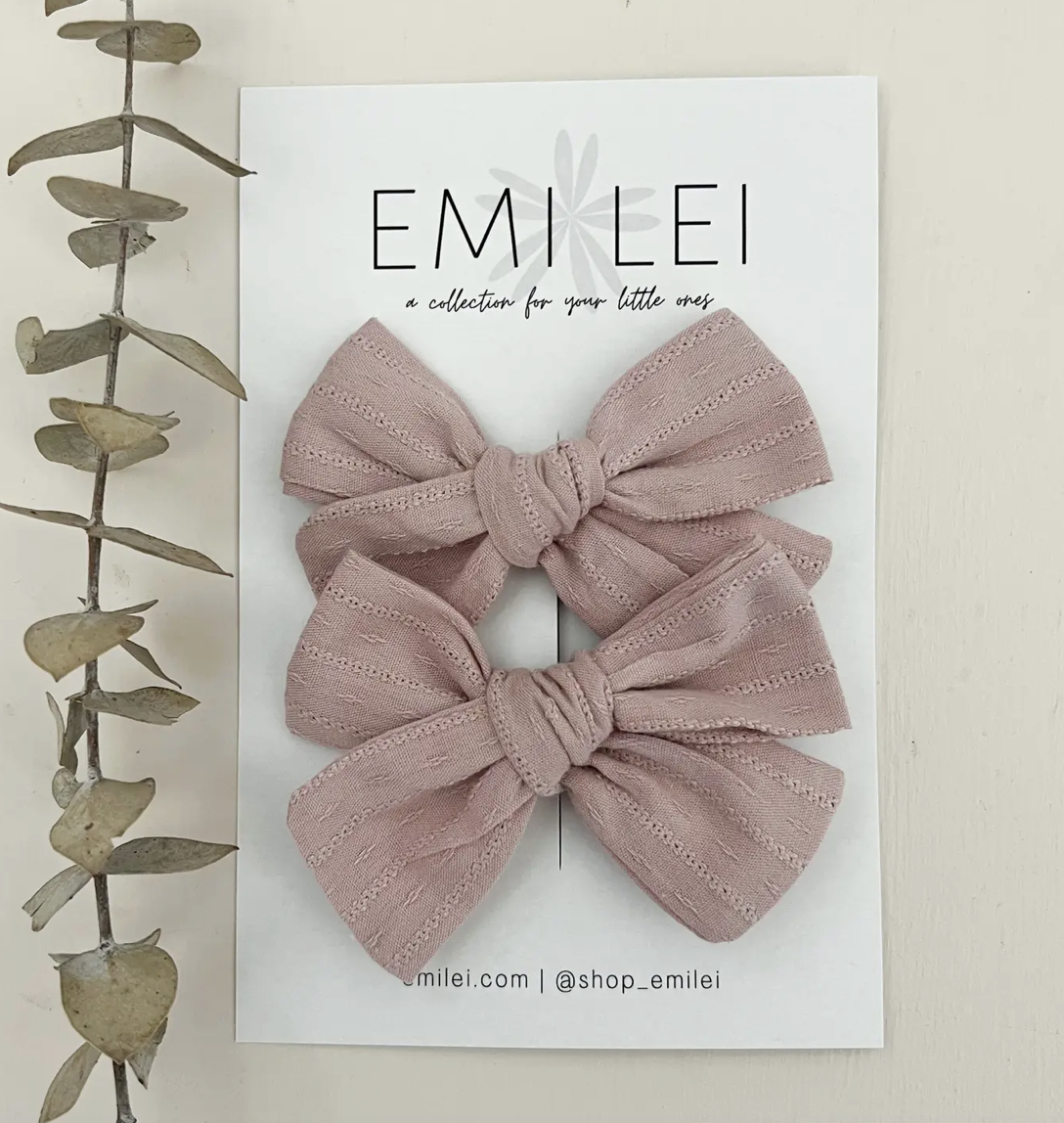 Pigtail Bow Set - Textured Mauve